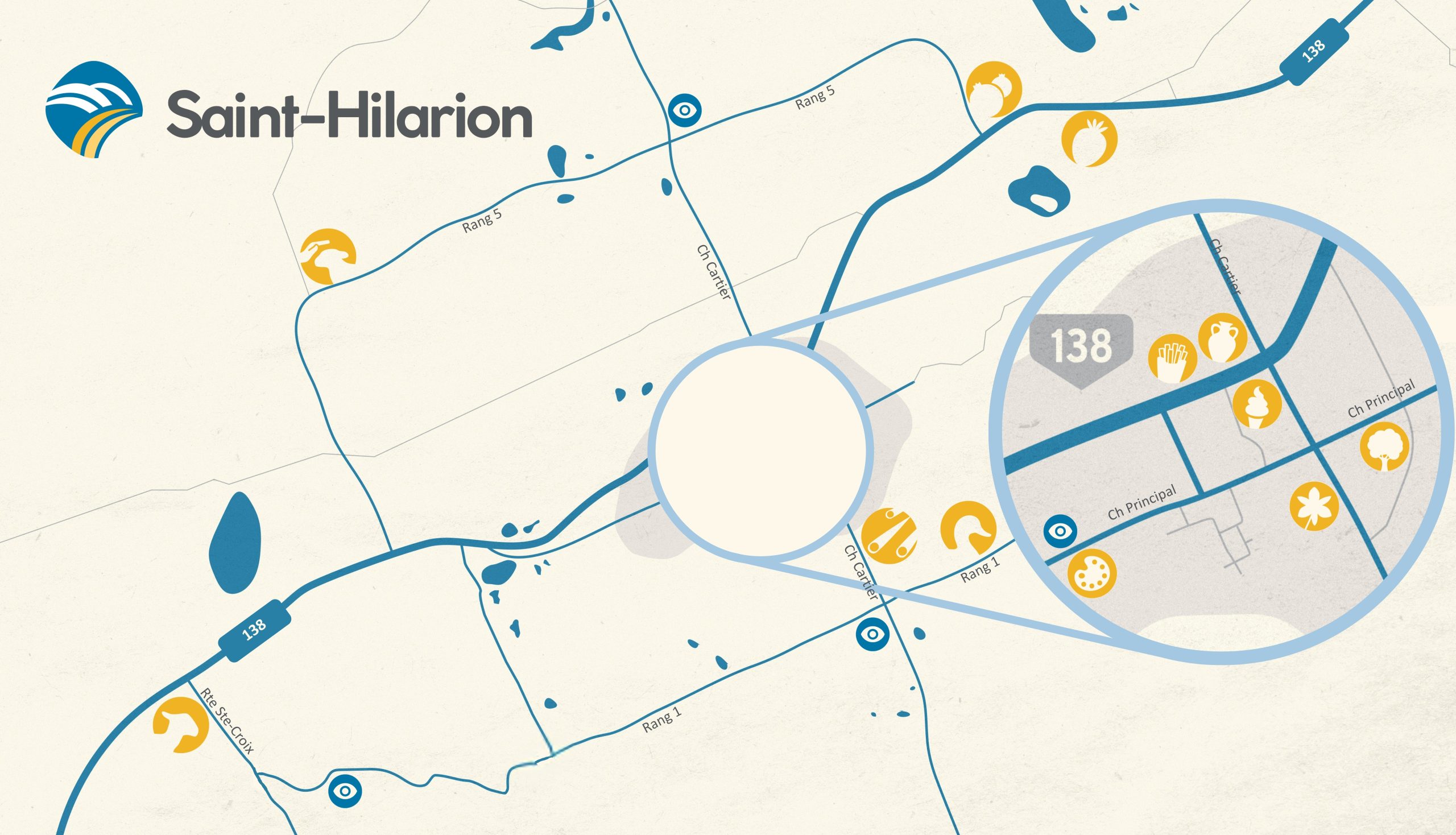 Carte qui présente l'emplacement des différents attraits touristiques de Saint-Hilarion